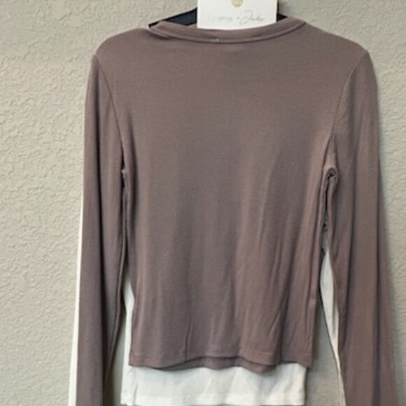 NWT Gypsy + Jade 2 Pack Mauve & Cream Fitted Ribbed Long Sleeve Tees Tops - Picture 4 of 10